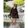 Light Green Landscape Print Jackets Women Chic Stand Collar Furry Cuff Single Breasted Slim Cropped Coat Lady Autumn Daily Wear