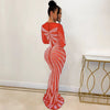Women Mesh Patchwork Diamonds Rhinestones Bodycon Midi Mermaid Maxi Dress Evening Sexy Party Dresses Vestidos