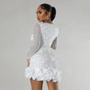 Women Dress Diamonds Splice Ruffles Mini Dresses Square Collar Full Sleeve Slim Fit Sold Evening Party Vestidos Elegant Ladies
