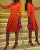 Womens Dresses Spring Tied Detail Elegant Shawl Collar Three Quarters Plain Midi Work Blazer Pleated Dress