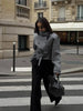 Grey Lace Up Short Woolen Coat Women Chic Solid Stand Collar Double Breasted Pocket Slim Jacket Lady Commute Street Wear