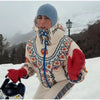 Printed Hooded Puffer Coat Suspender Ski Pants Zip‑Up Slim Fit Winter Women Snow Outfit Warm Lady Two‑Piece Ski Set