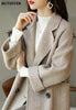 Stylish Long Sleeve Loose Pockets Women Woolen Jacket Autumn Winter Elegant Lapel Thick Female Jackets