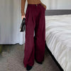Spring Autumn Loose-Fitting Corduroy Trousers Women's Solid Color Button Pocket Corduroy Wide-Leg Pants Straight Pants