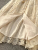 Spring Autumn European American Stand Up Collar Single Breasted Lace Dress Women Elegant Embroidery Large Swing Long Dress C205