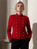 Elegant Women Stand Collar Double Breasted Military Jacket Slim Fit Waist Cropped Blazer Solid Color Lady Outer Coat