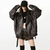 Fall Winter Women's Faux Leather Jacket Individuality Asymmetrical Stand Collar Loose Lady Coat Long Sleeve Bomber Outwear