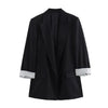 Women Solid Blazer Notched Collar Long Roll up Sleeves Female Chic Office Lady Business Outfits