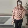 Pink Polka Dot Jacket For Women Casual Stand Collar Long Sleeve Button Loose Coat Lady Spring Chic Street Outerwear