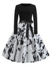 Harajuku Vintage Woman Music Note Print Elegant Party Dress Casual Women's Retro Long Sleeve Spring Autumn Midi Dresses