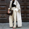 Convertible Collar Oversized Maxi Trench Coat Women Snap Buttons Dolman Sleeve Patch Pockets Outerwear Ladies Trench Jacket