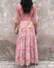Women's Dress Spring Watercolor Flower V-Neck Shirt High Waist Lantern Sleeve A-Line Ruffle Chiffon Holiday Dress