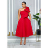 Women Big Bow Shoulder Skew Collar Big Swing Knee Length Dress Belt Street Vestidos Sexy Party Evening Chic Dresse