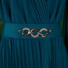 Elegant Dresses Woman V Neck Full Sleeve Pleated Mid Calf Belt Waisted African Female Birthday Party Dress