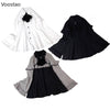 Vintage Lolita Style Mini Dress Set Women Gothic Y2k Loose Flare Sleeve Fake Two Pieces Party Dresses Female Kawaii Cute Vestido