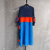 Pleated Tie Flower Long Sleeve Women's Dress Chic Loose Colorblock Patchwork Design Beading Famale Clothing 2DB6651