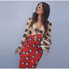 Women Chic Vacation Outfits Leopard Print Sheer Chiffon Shirt Casual Turn-down Collar Mini Dress & Detachable Scarf