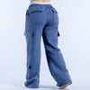 Women Low Waist Belted Straight Leg Wide Leg Trousers Solid Color Casual Joggers Multiple Pockets American Work Pants
