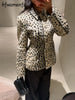 Leopard Printed Faux Fur Women's Coats Slim Lapel Single Breasted Full Sleeve Coat Autumn Winter Lady Warm Jacket