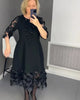 Plus Size Flared Dress with Dots Decor Women Long Black O-neck Perspective Dot Loose Dresses Elegant Casual Daily Wear
