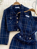 Autumn Dress Suit Women Korean Chic Blue Tweed Jacket + Vest Dress Elegant 2 Piece Set Long Sleeve Cropped Coat