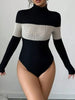 Women's High-Neck Patchwork Long Sleeve Fitted Bodycon Colorblock Fall/Winter Base Layer Skirt Dress