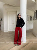 Retro Red Mid-Waist Wide-Leg Straight Corduroy Long Pants For Women Autumn Winter