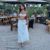 Women's Matching Sets White Y2k Vintage Lace Square Neck Cropped Top & Maxi Skirt Set Holiday Dress Boho Beachwear