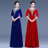 Middle-Aged Mother Golden Velvet Dress Women Autumn Party Dresses Lady V-Neck Temperament Long Dress Female Vestido