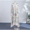 Floral Print Women Dress Button Down Mock Neck Maxi Dresses Long Lantern Sleeve A-Line Waist Belt Flared Hem Elegant Streetwear