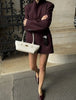 Chic Burgundy Blazer Mini Dress Women Full Sleeve Waist Cinching Slim Short Dresses Lady Daily Commute Vestidos