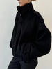 Vintage Loose Stand Collar Woolen Coat for Women Casual Solid Full Sleeve Warm Cropped Overcoat High Street Outwear
