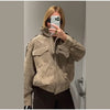 Casual Solid Suede Jackets Women Street Stand Collar Full Sleeve Zippers Loose Coats Female Spring Lady Jacket