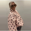 Pink Polka Dot Jacket For Women Casual Stand Collar Long Sleeve Button Loose Coat Lady Spring Chic Street Outerwear