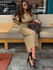 Elegant Solid Women's Blazer Skirts Suit Long Sleeve Lapel Lace-Up Coat Slim Skirt Lady Set Autumn Chic Female Outfits