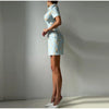 Elegant Women's Printed Buttons Short Dress Waist Cinched Shoulder Pads High Collar Dresses Autumn Lady Holiday Party Robes