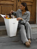 Women's Autumn Winter Collared Half Zip Ribbed Knit 2-Piece Set Oversized Wide Leg Pants Sweater Suit