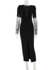 Eelgant Lace Women's Dress Patchwork Long Sleeves Autumn Party Slim Fit Sheath Velvet Sexy Split Female Vestidos