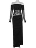Slash Neck Dress Women Chic Elegant Sexy Patchwork Mesh Ruched Hollow Birthday Party Clubwear Vacation Vestidos