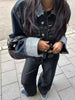 Women Denim Set Casual Lapel Long Sleeve Crop Jacket Buttons Female Vintage Wide Leg Loose Jeans Long Pants