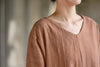 Vintage Women Ramie Cotton Dresses V-Neck Long Sleeve Spring Robes Loose Chinese Style Tie-dye A-Line Dress