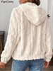 Women Autumn White Zipper Jacket White Long Sleeve Thick Plush Warm Coat Loose Winter Soft Lady Short Hooded Coat