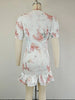 Women Sexy Flora Painted Ruffle Slim Dress Chic Deep V-neck Double Layered Ruffled Hem Dresses Lady Daily Party Gowns