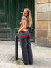 Back Sequin Star Long Pants Women Casual Contrast High Waist Loose Wide Leg Trousers Lady Spring Autumn Bottoms