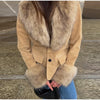 Women Faux Fur Collar Puffer Jacket Lapel Oversized Long Sleeve Warm Loose Thick Coat Female Winter Casual Jackets