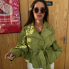 Avocado Green Lapel Jacket For Women Long Sleeve Single Breasted Solid Trench Coat Lady Spring Autumn Streetwears