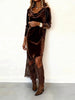 Elegant Swinging Collar Velvet Dresses Woman Irregular Hem Splicing Lace Long Dress Spring Long Sleeve Party Evening Dress