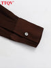 Loose Brown Satin Women's Two Pieces Set Elegant Long Sleeve Shirt With High Waist Wide Pants Set FemalaCla