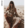 2 Pieces Set Women's Jacquard Knit Hooded Dress+Oversleeves Sets Desert Holiday Travel Wear Sand Dune Wasteland Style Dresses