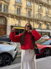 Women's Jacket Autumn Red Long-Sleeve Drawstring Decorative Festive Hoodie Zipper Cardigan Casual Versatile